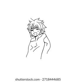 Personagem de Anime Dinâmico na Ilustração de Ação em Preto sobre Branco para Mangá, Arte e Estilos de Design Gráfico