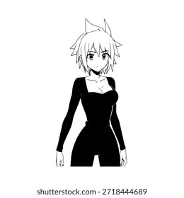 Personagem de Anime Dinâmico na Ilustração de Ação em Preto sobre Branco para Mangá, Arte e Estilos de Design Gráfico