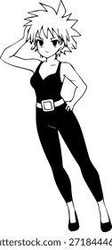 Personagem de Anime Dinâmico na Ilustração de Ação em Preto sobre Branco para Mangá, Arte e Estilos de Design Gráfico