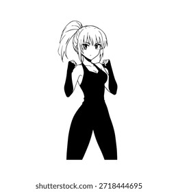 Personaje de anime dinámico en ilustración de acción en negro sobre blanco para manga, arte y estilos de Diseño gráfico