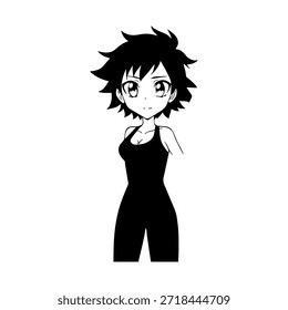 Personaje de anime dinámico en ilustración de acción en negro sobre blanco para manga, arte y estilos de Diseño gráfico