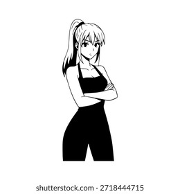 Personagem de Anime Dinâmico na Ilustração de Ação em Preto sobre Branco para Mangá, Arte e Estilos de Design Gráfico