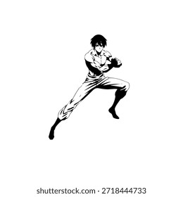 Personagem de Anime Dinâmico na Ilustração de Ação em Preto sobre Branco para Mangá, Arte e Estilos de Design Gráfico
