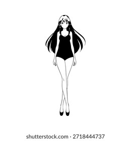 Personaje de anime dinámico en ilustración de acción en negro sobre blanco para manga, arte y estilos de Diseño gráfico