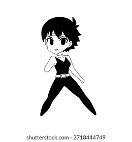 Personagem de Anime Dinâmico na Ilustração de Ação em Preto sobre Branco para Mangá, Arte e Estilos de Design Gráfico