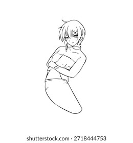 Personagem de Anime Dinâmico na Ilustração de Ação em Preto sobre Branco para Mangá, Arte e Estilos de Design Gráfico