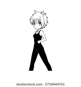 Personaje de anime dinámico en ilustración de acción en negro sobre blanco para manga, arte y estilos de Diseño gráfico