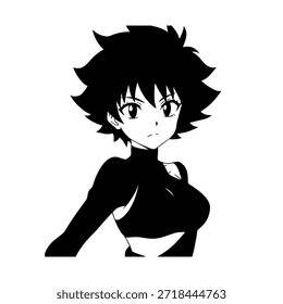 Personagem de Anime Dinâmico na Ilustração de Ação em Preto sobre Branco para Mangá, Arte e Estilos de Design Gráfico