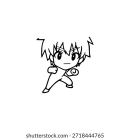 Personaje de anime dinámico en ilustración de acción en negro sobre blanco para manga, arte y estilos de Diseño gráfico