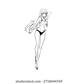 Personaje de anime dinámico en ilustración de acción en negro sobre blanco para manga, arte y estilos de Diseño gráfico