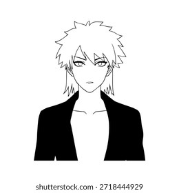 Personagem de Anime Dinâmico na Ilustração de Ação em Preto sobre Branco para Mangá, Arte e Estilos de Design Gráfico