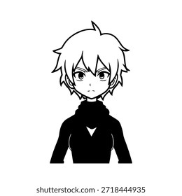 Personaje de anime dinámico en ilustración de acción en negro sobre blanco para manga, arte y estilos de Diseño gráfico