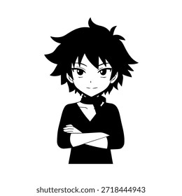 Dynamic Anime Character in Action Illustration in Black on White for Manga, Art, and Graphic Design Styles