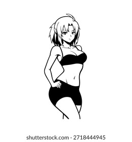 Dynamic Anime Character in Action Illustration in Black on White for Manga, Art, and Graphic Design Styles