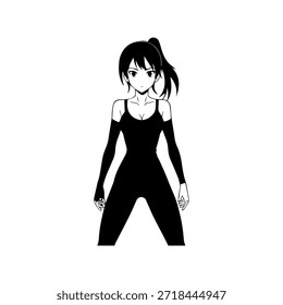 Personagem de Anime Dinâmico na Ilustração de Ação em Preto sobre Branco para Mangá, Arte e Estilos de Design Gráfico