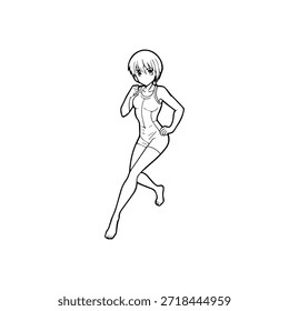 Personagem de Anime Dinâmico na Ilustração de Ação em Preto sobre Branco para Mangá, Arte e Estilos de Design Gráfico