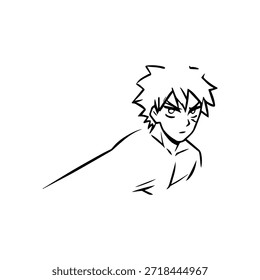 Personagem de Anime Dinâmico na Ilustração de Ação em Preto sobre Branco para Mangá, Arte e Estilos de Design Gráfico