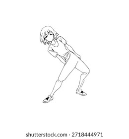 Personagem de Anime Dinâmico na Ilustração de Ação em Preto sobre Branco para Mangá, Arte e Estilos de Design Gráfico