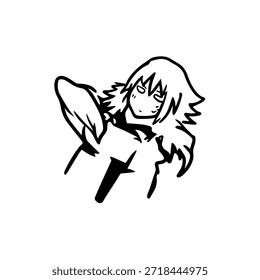 Dynamic Anime Character in Action Illustration in Black on White for Manga, Art, and Graphic Design Styles