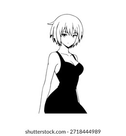 Personagem de Anime Dinâmico na Ilustração de Ação em Preto sobre Branco para Mangá, Arte e Estilos de Design Gráfico