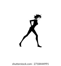 Personaje de anime dinámico en ilustración de acción en negro sobre blanco para manga, arte y estilos de Diseño gráfico