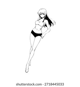 Personaje de anime dinámico en ilustración de acción en negro sobre blanco para manga, arte y estilos de Diseño gráfico