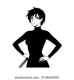 Personagem de Anime Dinâmico na Ilustração de Ação em Preto sobre Branco para Mangá, Arte e Estilos de Design Gráfico