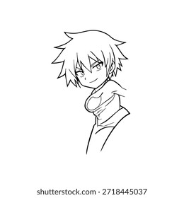 Dynamic Anime Character in Action Illustration in Black on White for Manga, Art, and Graphic Design Styles