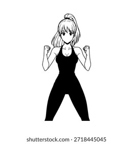 Personagem de Anime Dinâmico na Ilustração de Ação em Preto sobre Branco para Mangá, Arte e Estilos de Design Gráfico