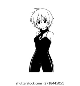 Personaje de anime dinámico en ilustración de acción en negro sobre blanco para manga, arte y estilos de Diseño gráfico