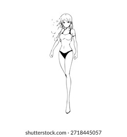 Personagem de Anime Dinâmico na Ilustração de Ação em Preto sobre Branco para Mangá, Arte e Estilos de Design Gráfico