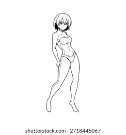 Dynamic Anime Character in Action Illustration in Black on White for Manga, Art, and Graphic Design Styles