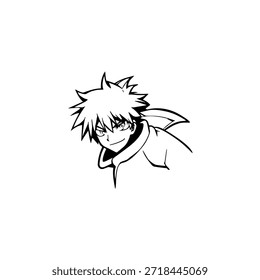 Personagem de Anime Dinâmico na Ilustração de Ação em Preto sobre Branco para Mangá, Arte e Estilos de Design Gráfico