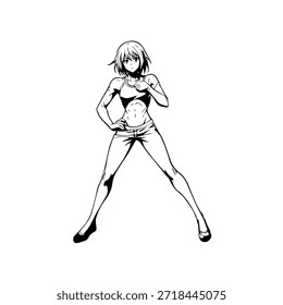 Personagem de Anime Dinâmico na Ilustração de Ação em Preto sobre Branco para Mangá, Arte e Estilos de Design Gráfico