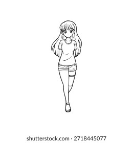 Personagem de Anime Dinâmico na Ilustração de Ação em Preto sobre Branco para Mangá, Arte e Estilos de Design Gráfico