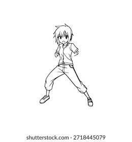 Personagem de Anime Dinâmico na Ilustração de Ação em Preto sobre Branco para Mangá, Arte e Estilos de Design Gráfico