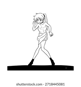 Personagem de Anime Dinâmico na Ilustração de Ação em Preto sobre Branco para Mangá, Arte e Estilos de Design Gráfico