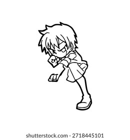 Personagem de Anime Dinâmico na Ilustração de Ação em Preto sobre Branco para Mangá, Arte e Estilos de Design Gráfico