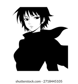 Personaje de anime dinámico en ilustración de acción en negro sobre blanco para manga, arte y estilos de Diseño gráfico