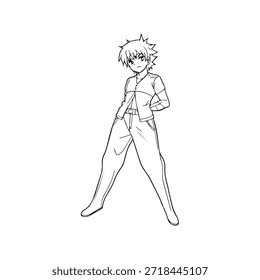 Personagem de Anime Dinâmico na Ilustração de Ação em Preto sobre Branco para Mangá, Arte e Estilos de Design Gráfico