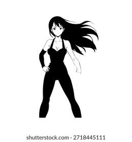 Personagem de Anime Dinâmico na Ilustração de Ação em Preto sobre Branco para Mangá, Arte e Estilos de Design Gráfico
