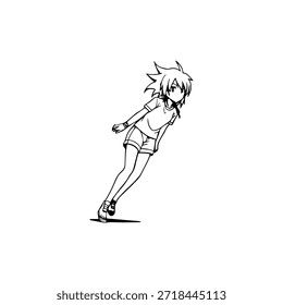 Personaje de anime dinámico en ilustración de acción en negro sobre blanco para manga, arte y estilos de Diseño gráfico