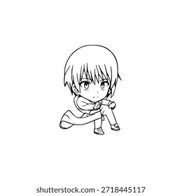 Personagem de Anime Dinâmico na Ilustração de Ação em Preto sobre Branco para Mangá, Arte e Estilos de Design Gráfico
