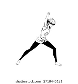 Personagem de Anime Dinâmico na Ilustração de Ação em Preto sobre Branco para Mangá, Arte e Estilos de Design Gráfico
