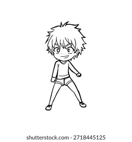 Dynamic Anime Character in Action Illustration in Black on White for Manga, Art, and Graphic Design Styles