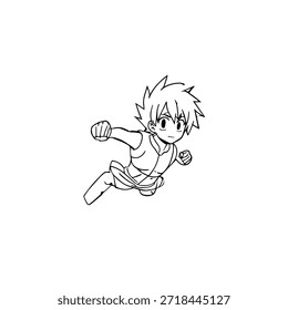 Personagem de Anime Dinâmico na Ilustração de Ação em Preto sobre Branco para Mangá, Arte e Estilos de Design Gráfico