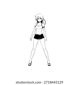 Personagem de Anime Dinâmico na Ilustração de Ação em Preto sobre Branco para Mangá, Arte e Estilos de Design Gráfico