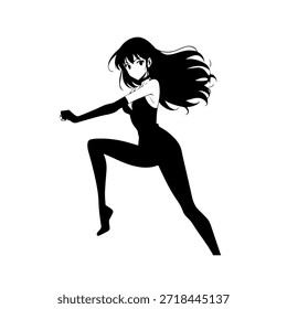 Personaje de anime dinámico en ilustración de acción en negro sobre blanco para manga, arte y estilos de Diseño gráfico