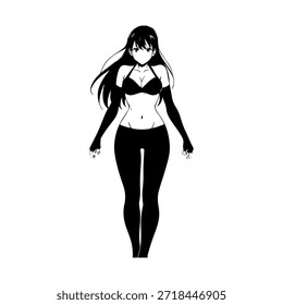 Personagem de Anime Dinâmico na Ilustração de Ação em Preto sobre Branco para Mangá, Arte e Estilos de Design Gráfico
