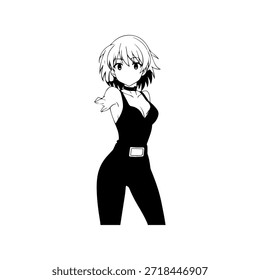 Personaje de anime dinámico en ilustración de acción en negro sobre blanco para manga, arte y estilos de Diseño gráfico
